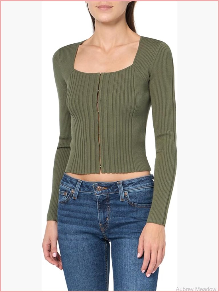 Long Sleeve Cardigan Sweater - Slim Fit Ribbed